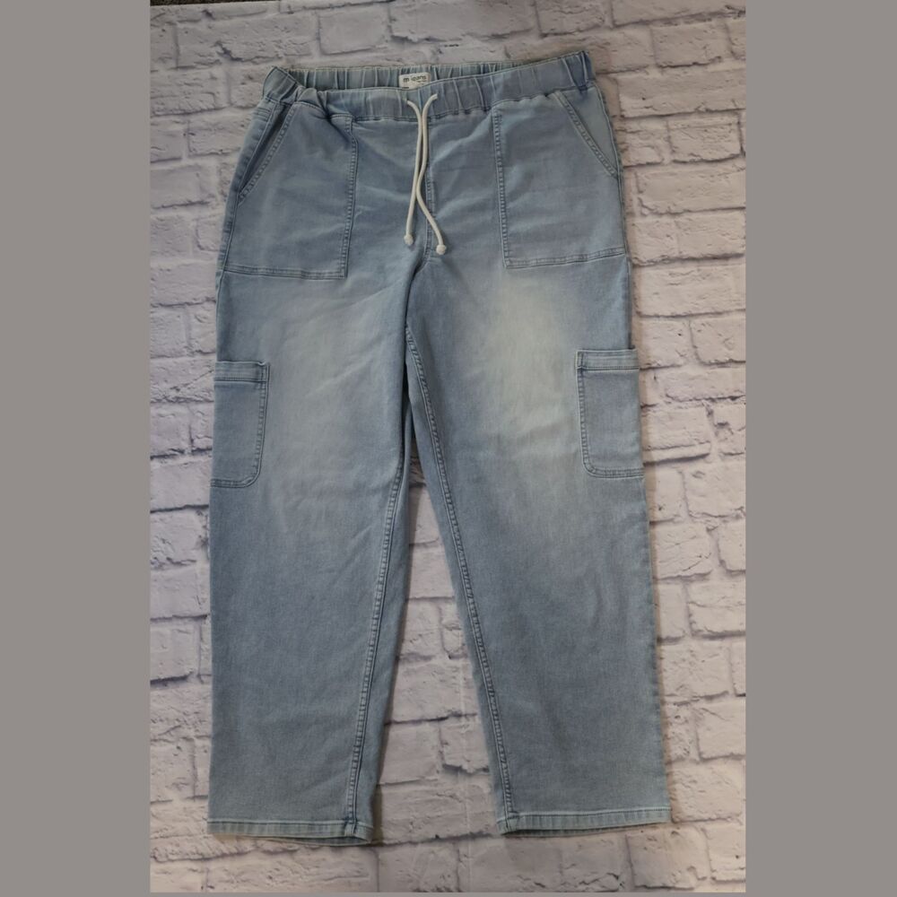 M Jeans by Maurices Soft Knit High Rise Drawstring Cargo Denim Joggers Ligh XL